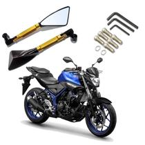 Kit Retrovisor Triangular R08 Esportivo Dourado para Moto Yamaha MT 03 2006 2007 2008 2009 2010 2011 2012 até 2019