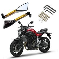 Kit Retrovisor Triangular R08 Esportivo Dourado para Moto Yamaha MT 07 689CC 2007 2008 2009 2010 2011 2012 até 2019