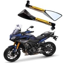 Kit Retrovisor Triangular R08 Esportivo Dourado para Moto Yamaha MT 09 Tracker 2007 2008 2009 2010 2011 2012 até 2019