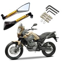Kit Retrovisor Triangular R08 Esportivo Dourado para Moto Yamaha XTZ 250 Teneré 2007 2008 2009 2010 2011 2012 até 2019