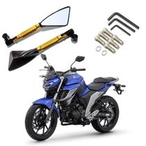 Kit Retrovisor Triangular R08 Stallion Esportivo Dourado para Moto Yamaha Fazer 250 2012 2013 2014 até 2020
