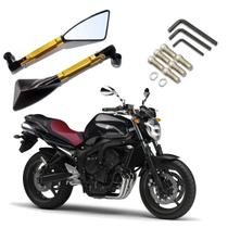 Kit Retrovisor Triangular R08 Stallion Esportivo Dourado para Moto Yamaha Fazer 600 FZ 6S 2012 2013 2014 2015 até 2020