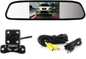 Kit retrovisor veicular LCD 4.3 polegadas +câmera de ré com visão noturna borboleta 1080P HD