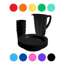 Kit Reutilizável Jarra Plástica 1,7L + 4 Copos + 4 Pratos P/ Escola Creches Festas Plástico Versátil Kit Reutilizável Jarra Plástica 1,7L + 4 Copos + 4 Pratos P/ Escola Creches Festas Plástico Versátil