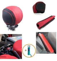 Kit Revestimento Couro Capa Manopla Câmbio Manual e Alavanca Freio de Mão Fiat 500 Cult