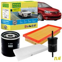 Kit Revisão 4 Filtros Compatível Toyota Etios 1.3 / 1.5 16V Flex 2016 a 2021 MANN-FILTER