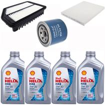 Kit Revisão 4 Litros de Óleo Shell 5W30 Sintético + Filtros Cerato 1.6 i30 1.6 Elantra 1.8 e 2.0 Todos Flex 2013 em Diante