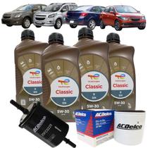 Kit Revisão 4 Litros de Óleo Total 5W30 Sintético + 1 Filtro de Óleo + 1 Filtro de Combustível Spin Onix Cobalt Prisma Todos 2012 até 2016