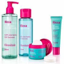 Kit Ricca Facial: Gel De Limpeza Profunda, Tônico, Disco Redutor de Poros e Gel Secativo Kit Ricca Facial: Gel De Limpeza Profunda, Tônico, Disco Redutor de Poros e Gel Secativo