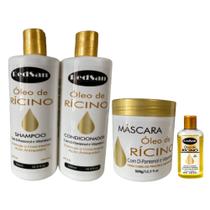 Kit Rícino - Crescimento Capilar - RedSan Cosméticos - Shampoo + Cond. + Mascára + Óleo Ricíno
