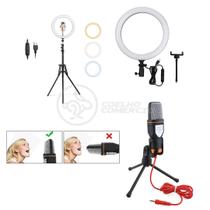 Kit Ring Light 12" com 3 Tonalidades + Tripé Ajustável até 1,5M + Microfone de Podcast SF-666