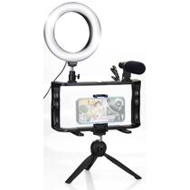 Kit Ring Light Celular com Microfone e Tripé + Suporte Estabilizador - SPRK-100