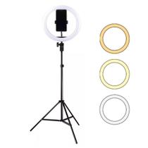 Kit Ring Light Completo 26cm Diâmetro com 2,1m Tripé Dimmer 3 Cores LED Youtuber Selfie Pro