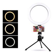 Kit Ring Light De Mesa Iluminador De Led com Tripé + Suporte Celular 6 Polegadas Blogueira Portátil Luminária