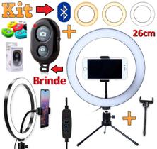 Kit Ring Light Iluminador Luz Anel Led 26cm 10 Polegada Suporte Celular Profissional Tripé Youtuber + Controle Bluetooth