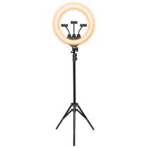 Kit Ring Light LED 46cm com Tripé e Suporte Para 3 Celulares, 3 Tipos de Iluminação, USB - RL46