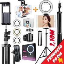 Kit Ring Light Luz Led Anel Iluminador Tripé Suporte Apoio Encaixe Para Tablet Celular Universal Foto Vídeo Selfie