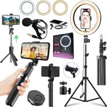 Kit Ring Light Luz Led Tripé Microfone Bastão Controle Estabilizador Celular - CJJM