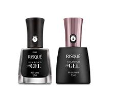Kit Risqué Esmalte Diamond Gel Preto Caviar Cremoso + Top Coat Fixador 9,5ml Kit Risqué Esmalte Diamond Gel Preto Caviar Cremoso + Top Coat Fixador 9,5ml
