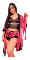 Kit Robe Baby Doll Cetim Renda Elastano Kit Robe Baby Doll Cetim Renda Elastano