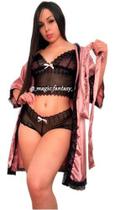 Kit Robe Calcinha Cropped Cetim Elastano - Magic Fantasy