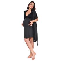 Kit Robe com Camisola de Amamentação Gestante e PósParto Renda Conforto e Praticidade no Dia a Dia