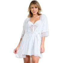 Kit Robe Com Camisola de Dormir Feminina Pijama Luxo Linha Noite