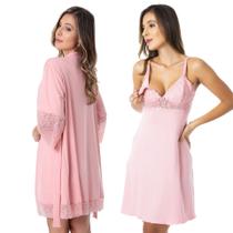 Kit Robe e Camisola Amamentação de Renda Lingerie Feminina