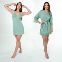 Kit Robe Feminino Luxo Noiva Camisola Renda Confortável
