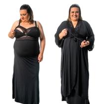 Kit Robe Longo com Camisola Amamentação Longa Plus Size Feminino Renda Elegante Confortável