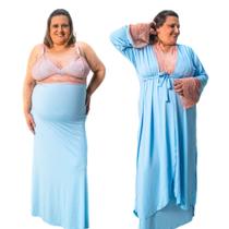 Kit Robe Longo com Camisola Amamentação Longa Plus Size Feminino Renda Elegante Confortável