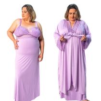 Kit Robe Longo com Camisola Amamentação Longa Plus Size Feminino Renda Elegante Confortável