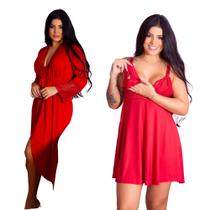 Kit Robe Longo e Camisola Amamentação Gestante Pós Parto Confortável Prática Maternidade