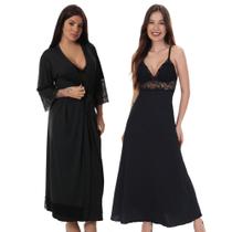 Kit Robe Longo e Camisola Longa Sem Bojo em Microfibra e Renda Kit Robe Longo e Camisola Longa Sem Bojo em Microfibra e Renda