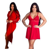 Kit Robe Longo e Camisola Sexy Confortável Sedutor Elegante Lingerie Feminina