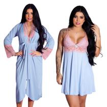 Kit Robe Longo e Camisola Sexy Confortável Sedutor Elegante Lingerie Feminina