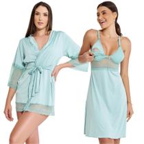 Kit Robe Noiva Camisola Amamentação Curta Gestante Maternidade