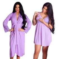 Kit Robe Roupão Longo e Camisola Amamentação Confortável Prática Maternidade