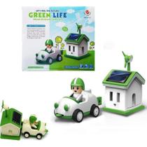 Kit robo carrinho casa solar brinquedo infantil 3 em 1 robotica com catavento educativo recarregavel