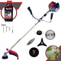 Kit Roçadeira 5 Em 1 Kawashima BCJ431-L À Gasolina 43cc Ideal Para Todos os Tipos de Trabalhos Com Carretel de Nylon, Lâmina 2 Pontas, Lâmina 3 Pontas, Lâmina 40 Dentes, Lâmina 80 Dentes + ÓLEO TOYAMA