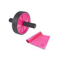 Kit Roda de Exercícios Dupla Para Coluna e Abdominal + Tapete de Yoga Rosa Liveup Kit Roda de Exercícios Dupla Para Coluna e Abdominal + Tapete de Yoga Rosa Liveup