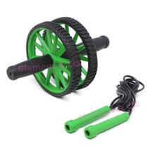 Kit Roda Rodinha Abdominal Dupla + Corda De Pular Para Academia Treino Funcional Musculação Treinamento Em Casa