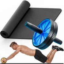 Kit Roda Rolinho Abdominal Colchonete Academia Tapete Yoga