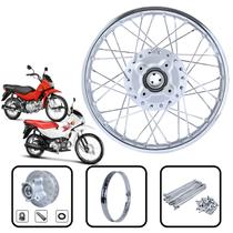 Kit roda traseira cromado completo desmontado com cubo e raios smartfox honda pop100 pop110