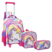 Kit Rodinha Escolar Infantil Feminina Unicornio Arco Iris
