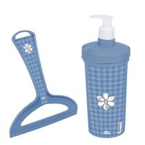 Kit rodinho de pia e porta detergente azul floral Plasutil