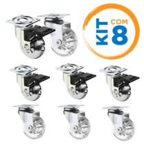 Kit Rodizio Silicone 50mm Para Móveis Base de Aço Giratória de Parafusar 4 Com Freio 4 Sem Freio