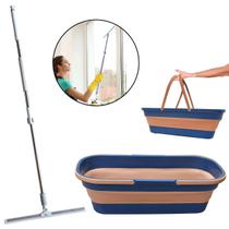 Kit Rodo De Silicone Mop Esfregão Multifuncional Com Balde Dobrável Retrátil De Alça