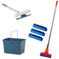 Kit Rodo Mágico com 3 Refil Balde e Limpa Vidros de Janela