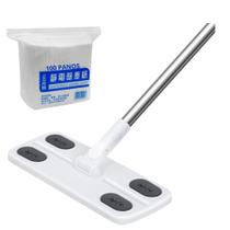 Kit Rodo Mop Para Uso Com Pano Eletrostático Com 100 Lenços Kit Rodo Mop Para Uso Com Pano Eletrostático Com 100 Lenços